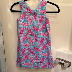 Tommy Bahama Pink Seahorse Print Dress with Light Blue Base